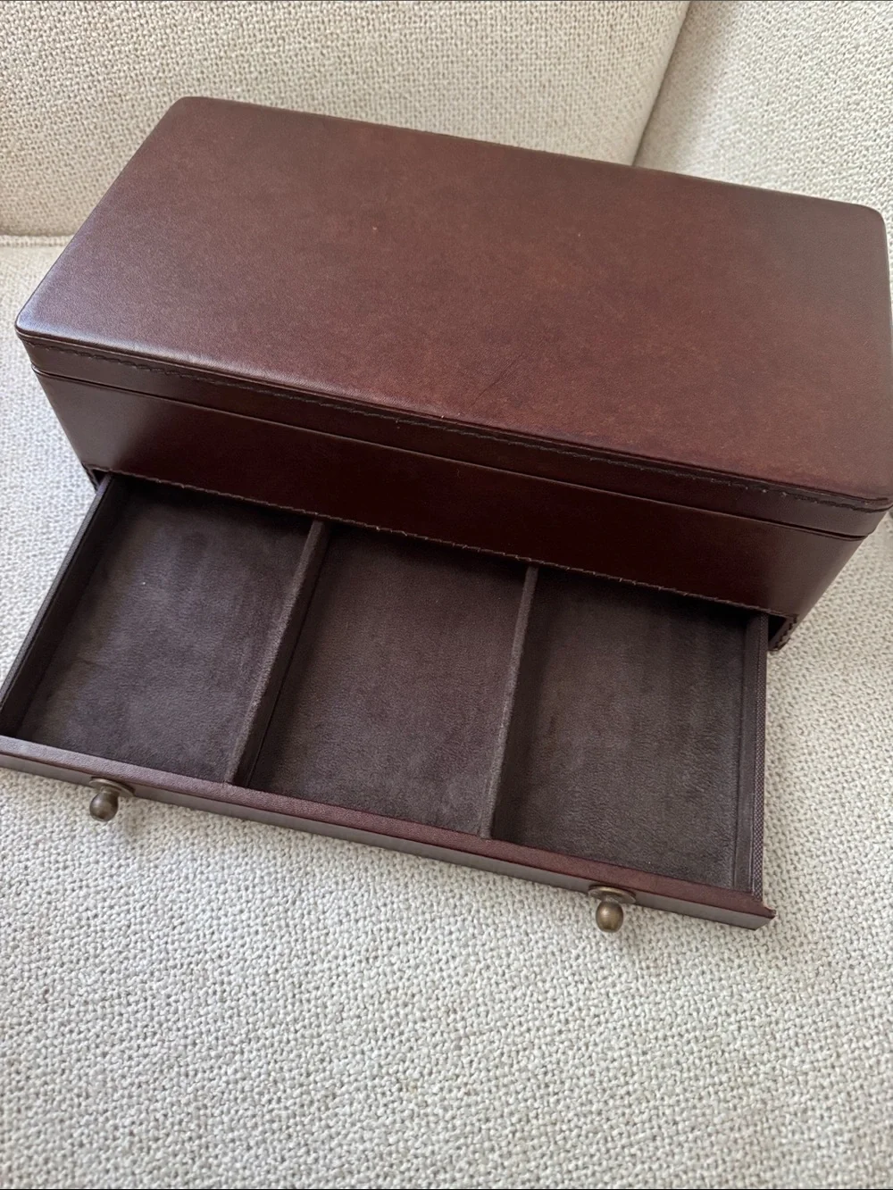 Pottery Barn Brown Leather Men’s Accessory Box with Brass Pulls